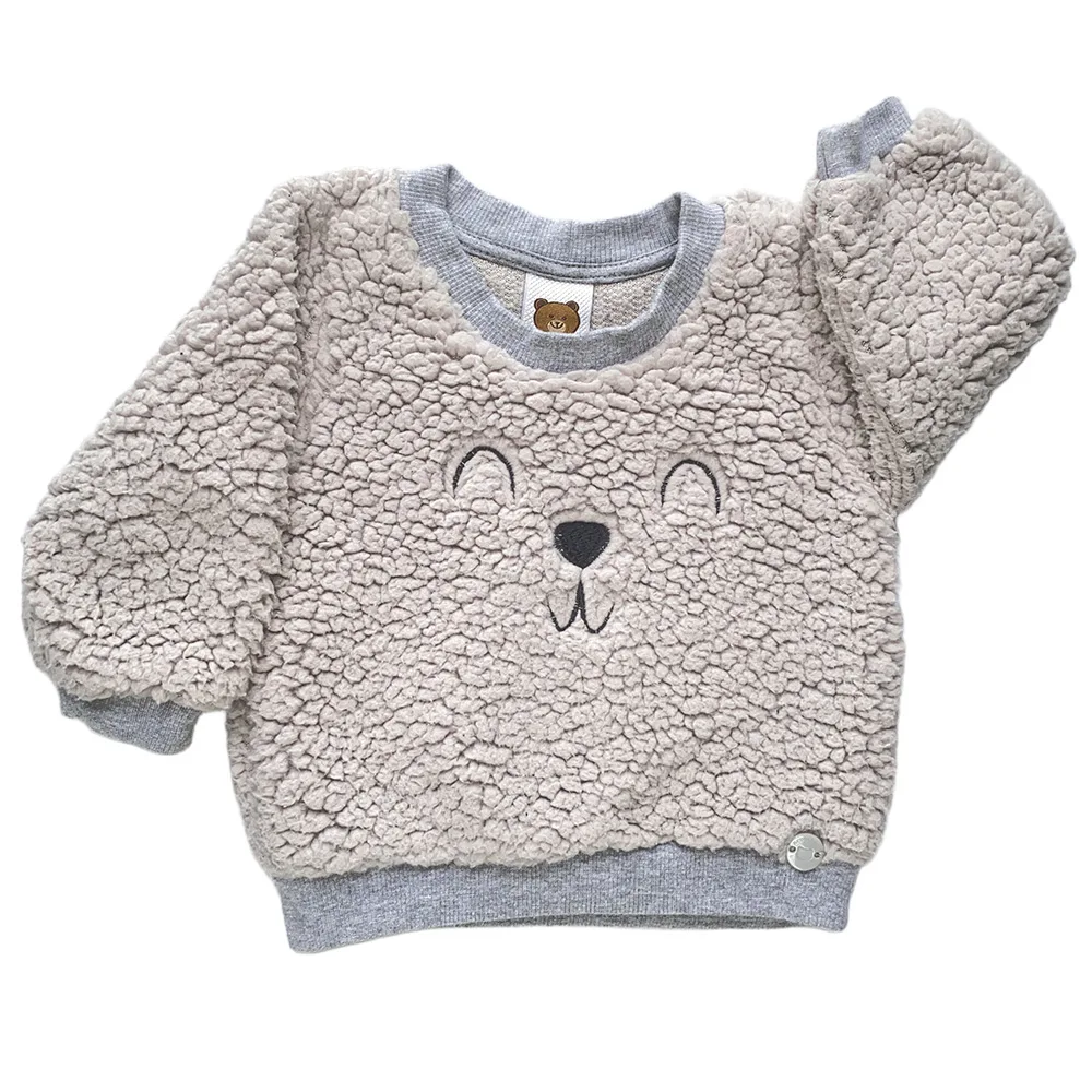 Blusa peluciada cinza com rosto de ursinho - M - Aconchego do Bebê
